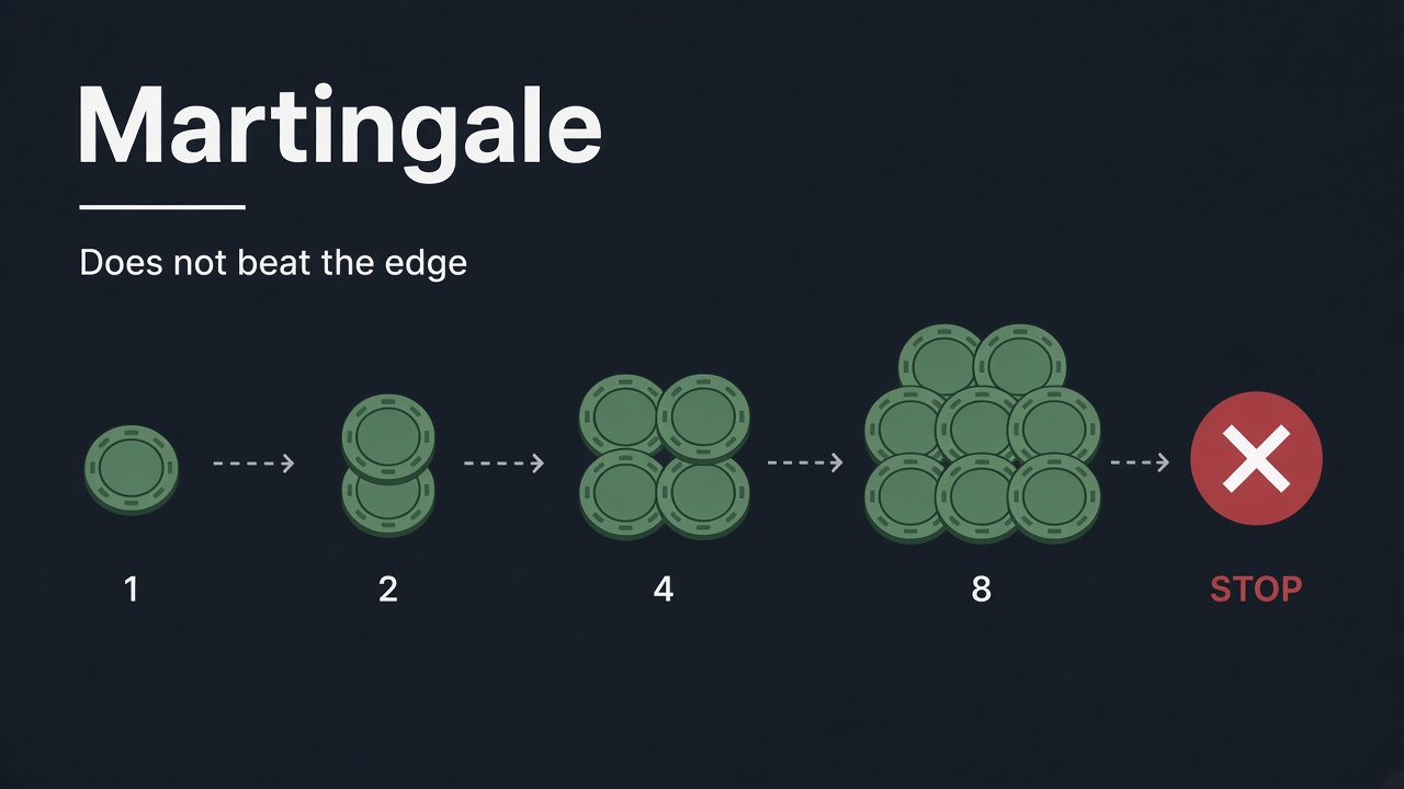 VFairGames Dice Martingale strategy — doubling stakes end at a bankroll wall