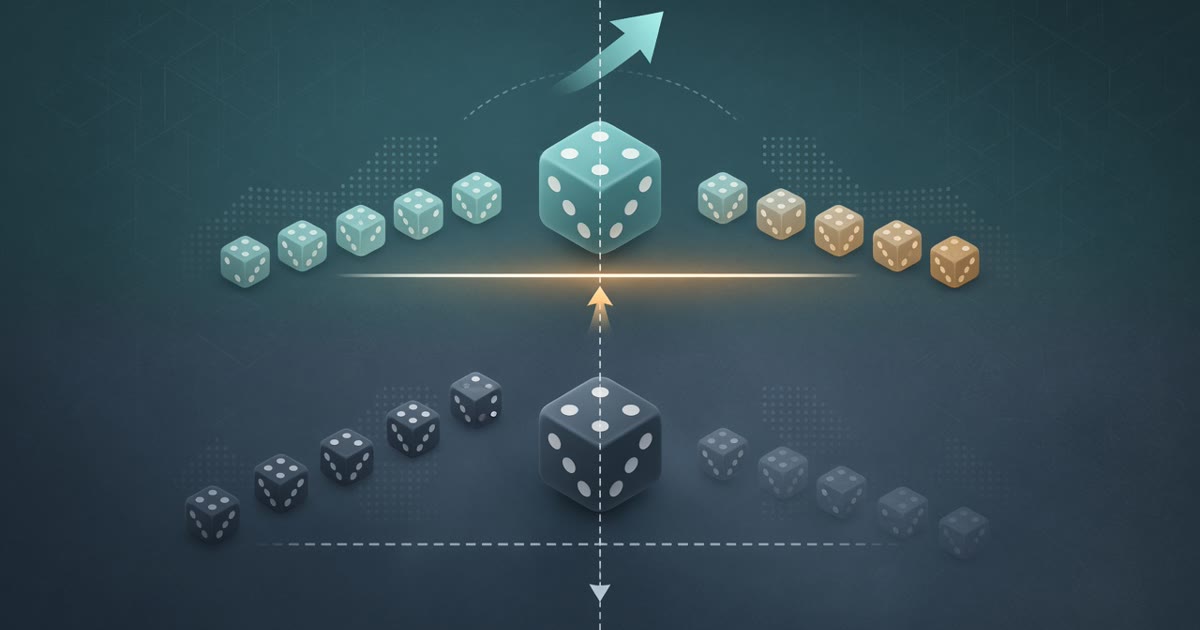 VFairGames Dice — roll over and roll under as mirrored chance arrows