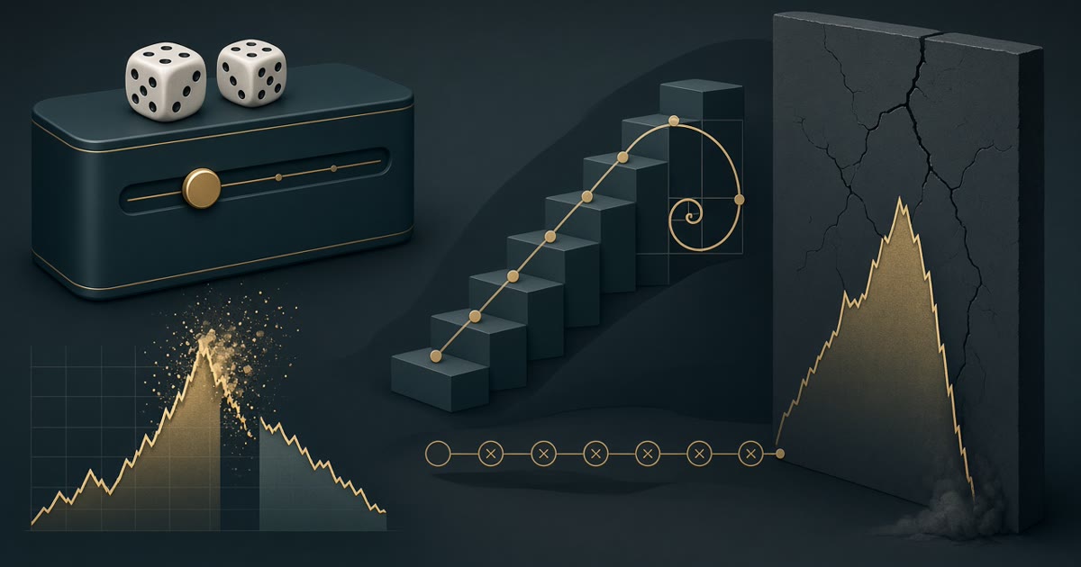 VFairGames Dice — Fibonacci stake steps and Labouchere line hitting a bankroll wall