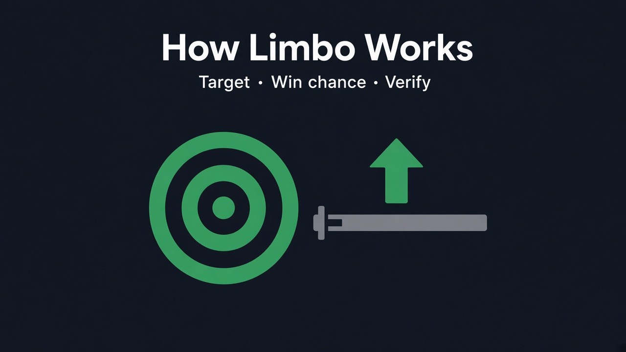 VFair Limbo — target multiplier, win chance, and verified crash-style draw