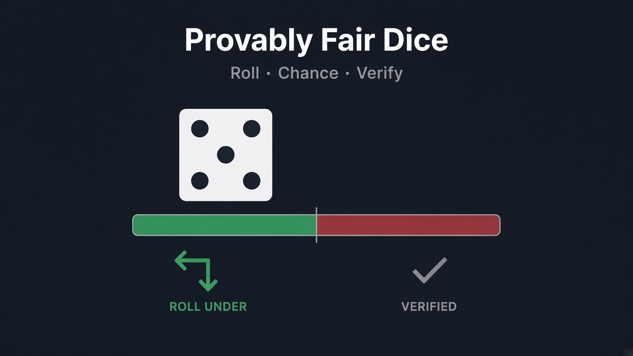VFair provably fair dice — roll under, win chance, and verified outcome