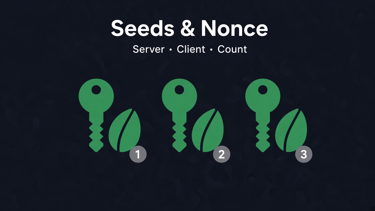 VFairGames fairness inputs — server seed, client seed, and nonce