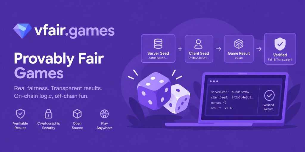 VFairGames provably fair games — committed seed, player input, verified outcome